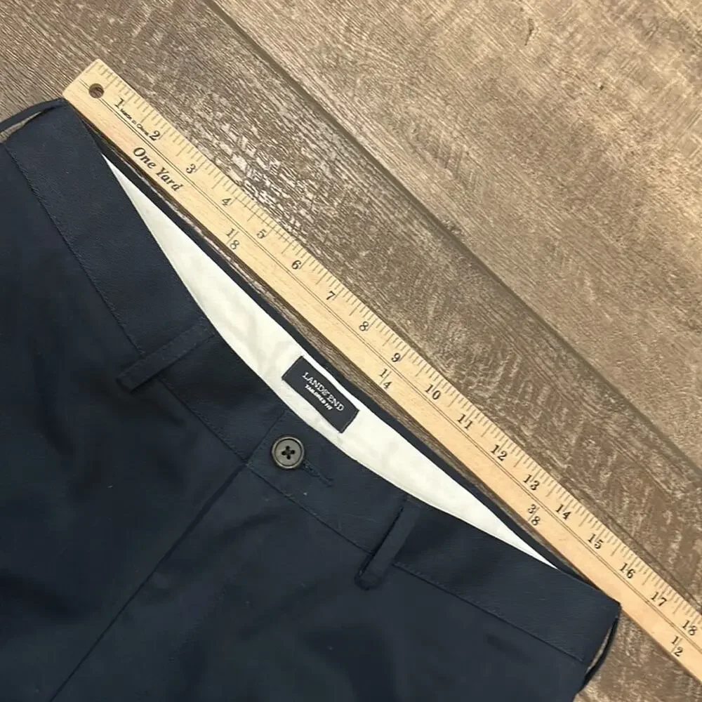 Lands' End Men's Tailored Fit Plain Front Pants Dark Navy Size 33